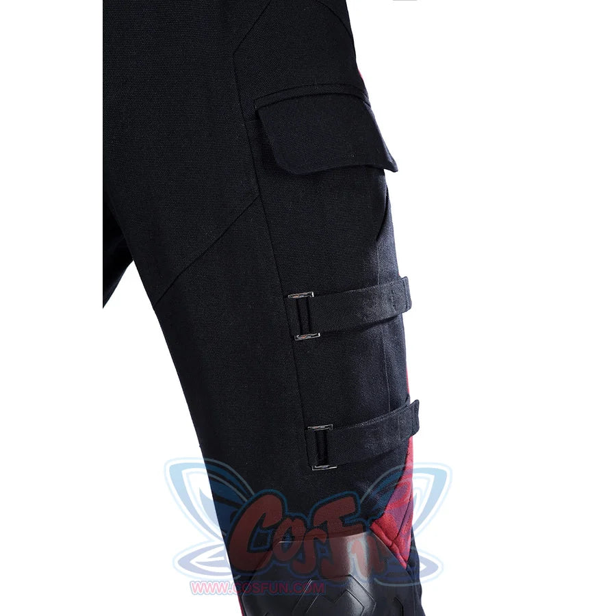 Thunderbolts John Walker cosplay costume pants detail anchors pockets, buckle straps, and red accents.