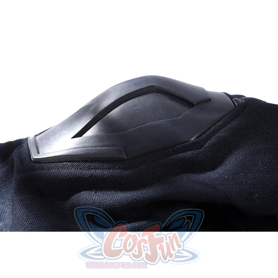 Thunderbolts John Walker cosplay costume centers a hard black shell armor piece on dark fabric.