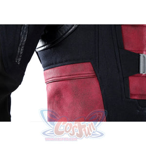 Thunderbolts John Walker cosplay costume pairs red textured material with dark fabric panels on the torso.