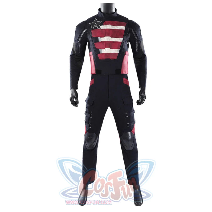 Thunderbolts John Walker cosplay costume consisting of a detailed black padded vest and black cargo pants.