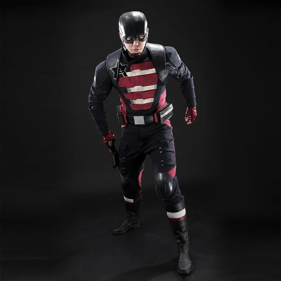 COSFUN Thunderbolts John Walker cosplay costume centers a black and red tactical suit with utility belt and mask.