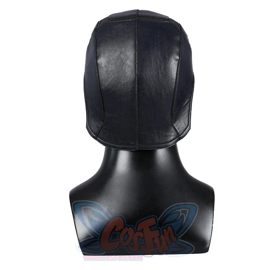 Thunderbolts John Walker cosplay helmet seen from the rear, made of textured black PU leather panels.
