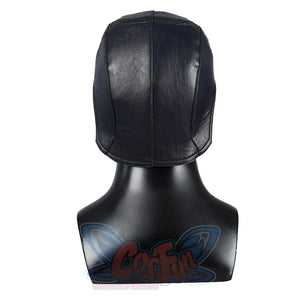 Thunderbolts John Walker cosplay helmet seen from the rear, made of textured black PU leather panels.