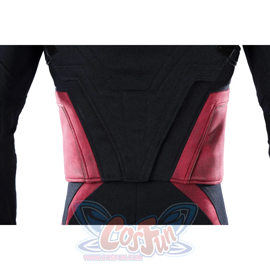 Thunderbolts John Walker cosplay costume centers the multi-paneled red and black fabric details on the back.