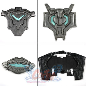 Tifa cosplay costume sets detailed faux leather waist belt and sculpted armor plates with vibrant teal center highlights.