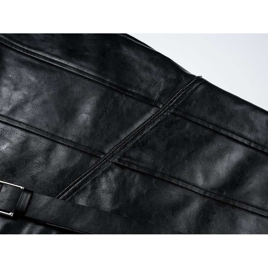 Tifa cosplay costume traces horizontal seam patterns across the black faux leather armor and secures with a side buckle.