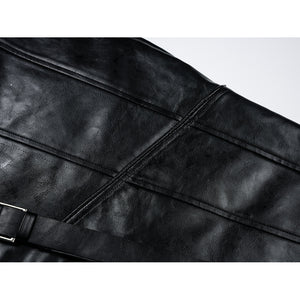 Tifa cosplay costume traces horizontal seam patterns across the black faux leather armor and secures with a side buckle.