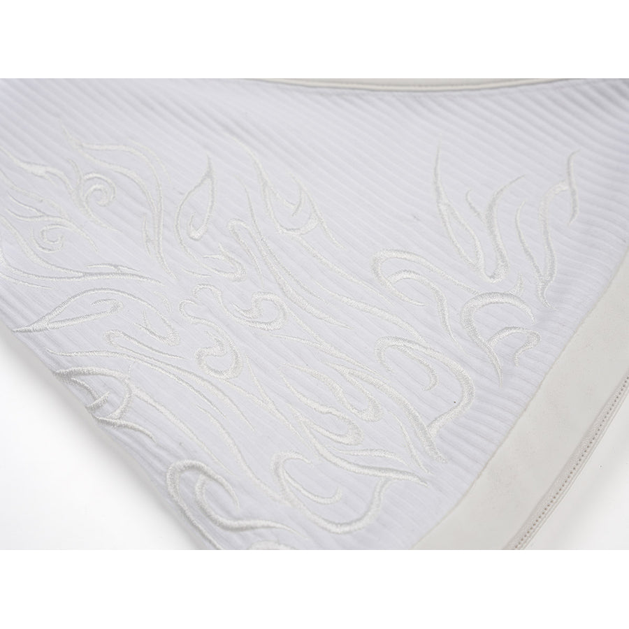 Tifa cosplay costume traces ornate white thread patterns across the textured surface of this ribbed knit fabric garment.
