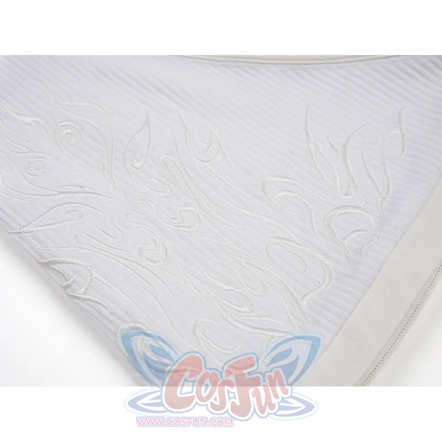 Tifa cosplay costume traces ornate white thread patterns across the textured surface of this ribbed knit fabric garment.