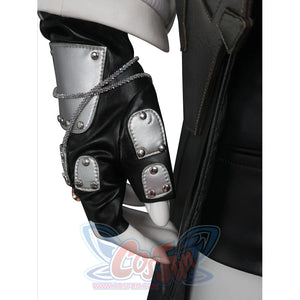 Tifa cosplay costume centers black faux leather glove with silver-tone armor plating and decorative chain.