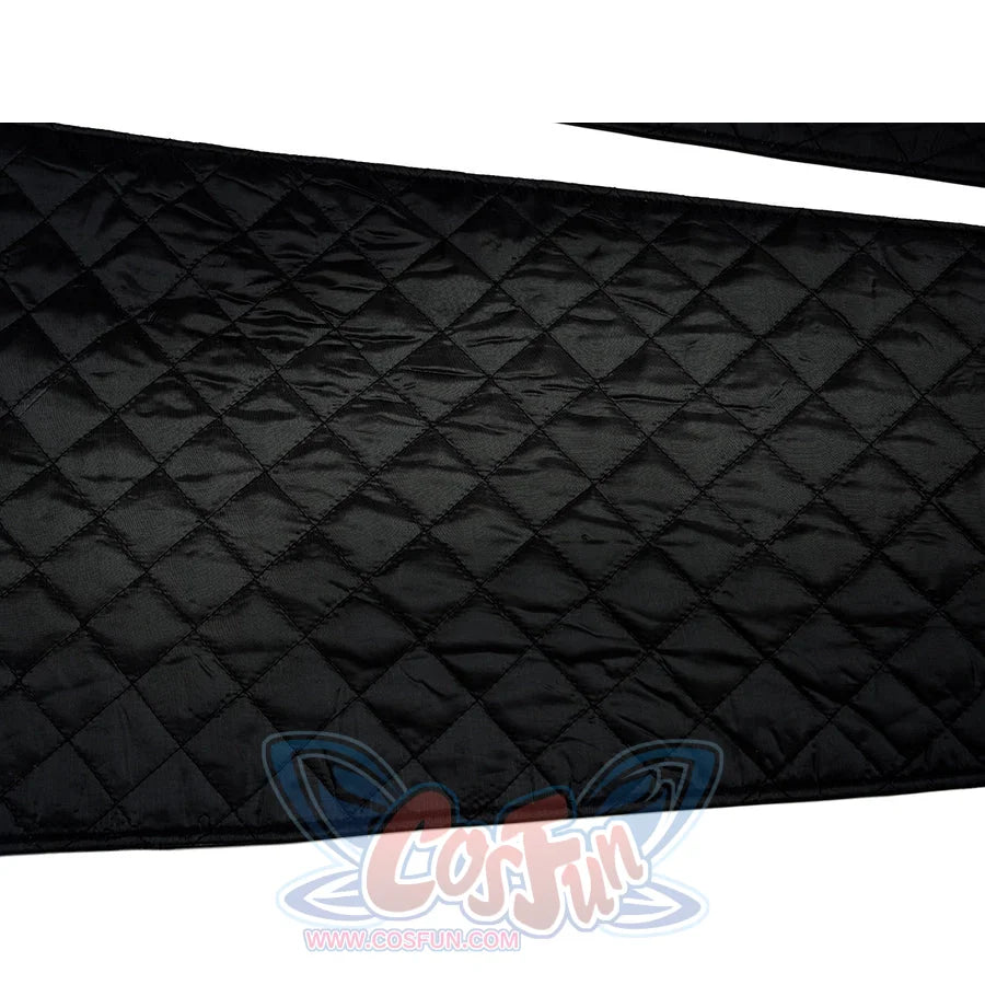Tifa cosplay costume traces intricate diamond stitching across the surface of the soft black quilted lining material.