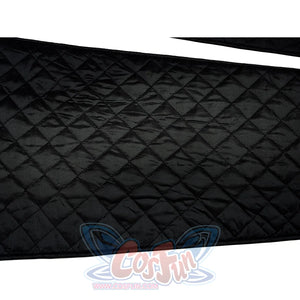 Tifa cosplay costume traces intricate diamond stitching across the surface of the soft black quilted lining material.