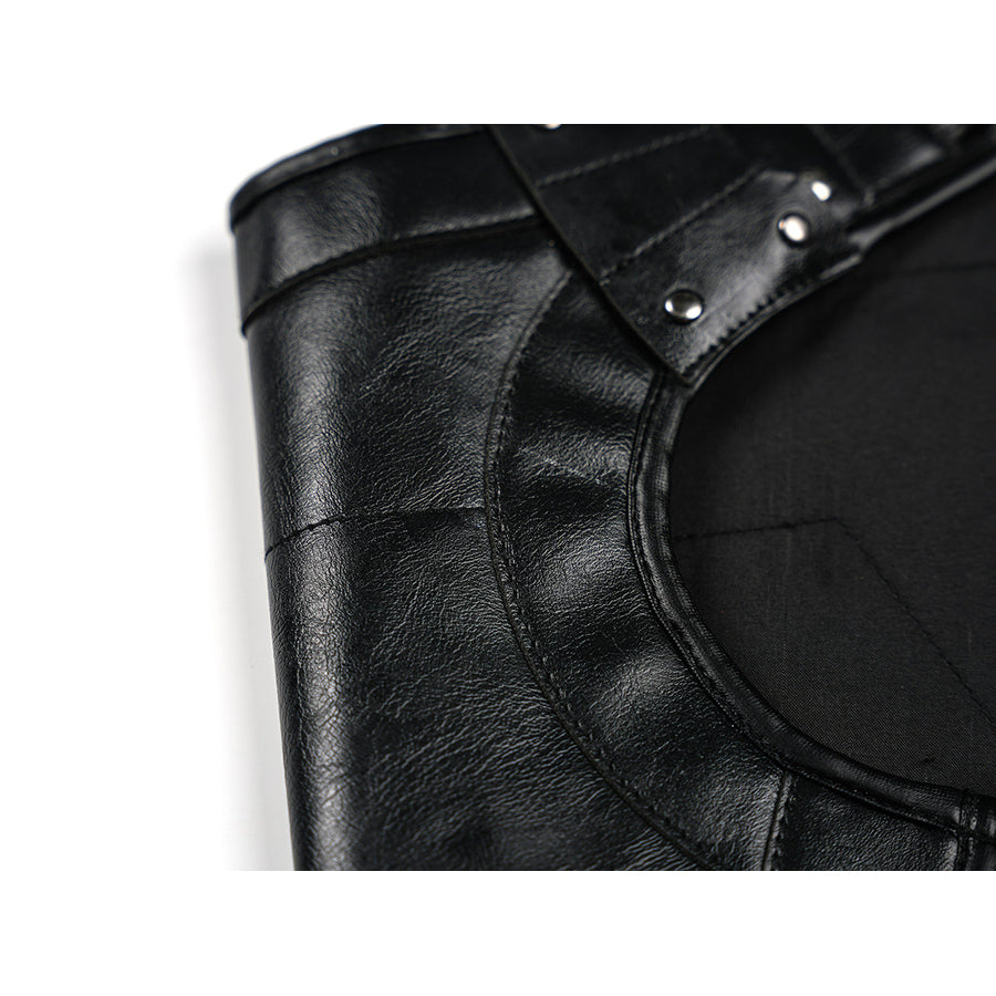 Tifa cosplay costume centers black faux leather side waist armor with silver-tone metallic studs.