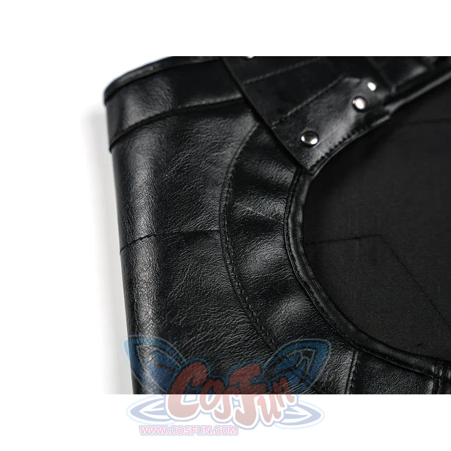 Tifa cosplay costume centers black faux leather side waist armor with silver-tone metallic studs.
