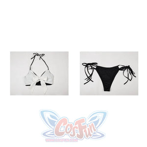 Final Fantasy VII Tifa Lockhart cosplay swimsuit lays separate top and bottom pieces into a flat layout.