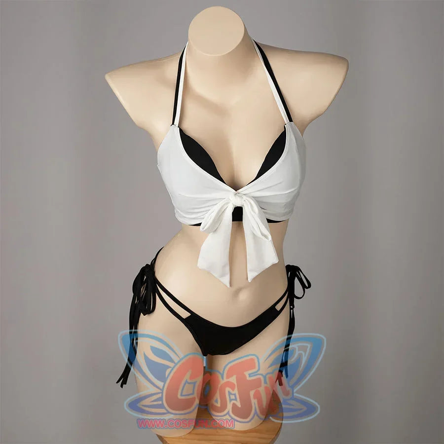 Final Fantasy VII Tifa Lockhart cosplay swimsuit centers the wrap top and side ties in a waist-up swimsuit view.