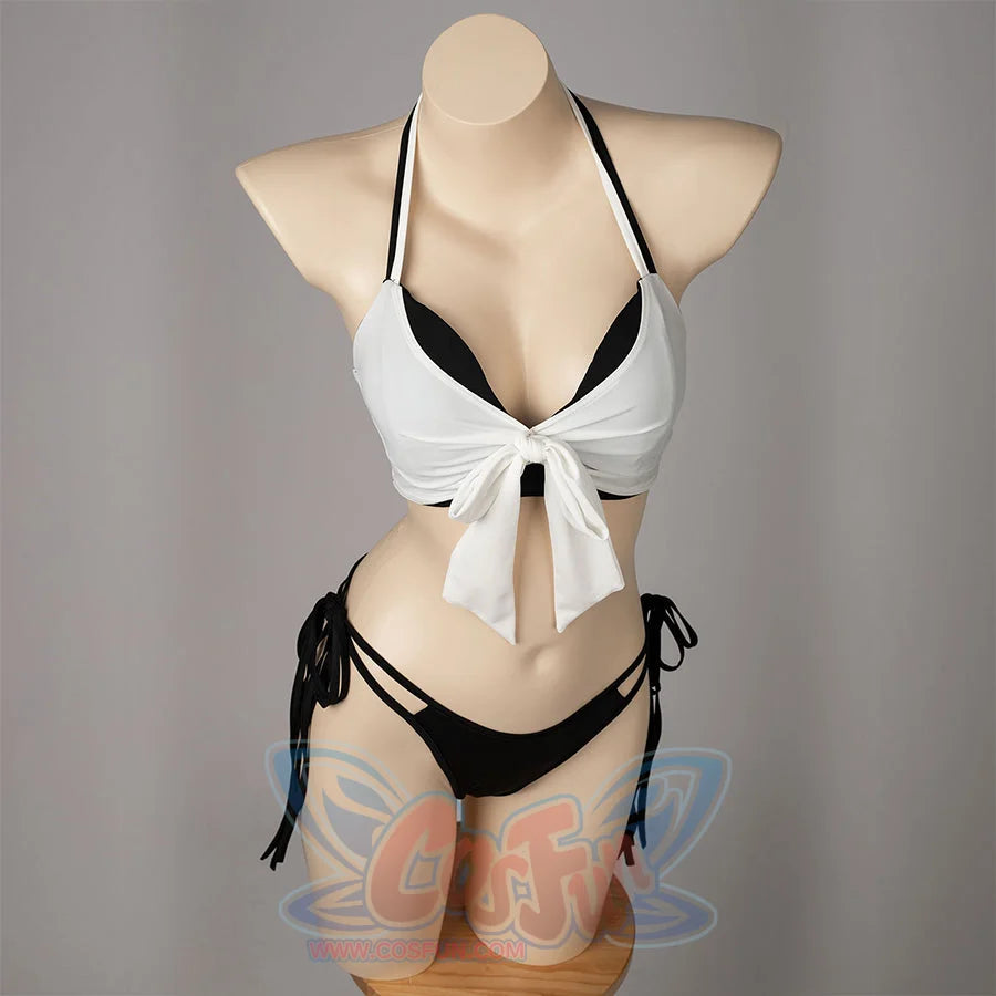 Final Fantasy VII Tifa Lockhart cosplay swimsuit centers the wrap top and side ties in a waist-up swimsuit view.