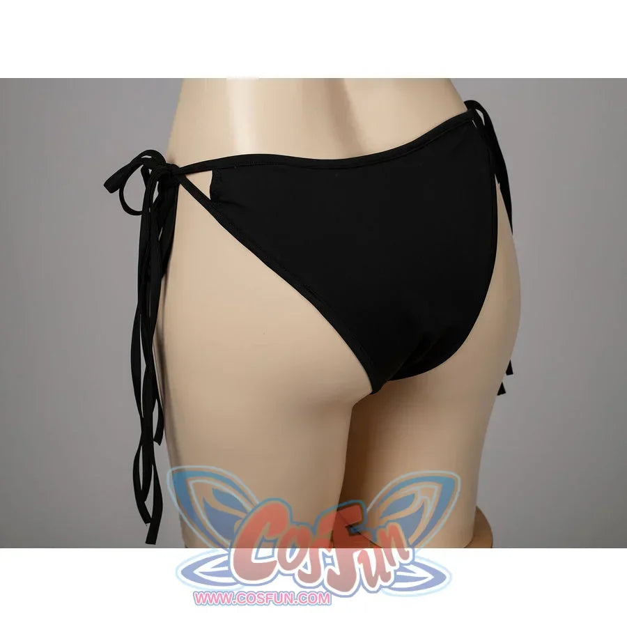 Final Fantasy VII Tifa Lockhart cosplay swimsuit centers the black bikini bottom from the back.