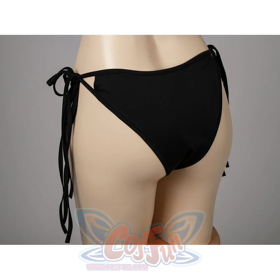 Final Fantasy VII Tifa Lockhart cosplay swimsuit centers the black bikini bottom from the back.