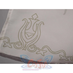 Twilight Princess Zelda cosplay tankini skirt hem detail traces pale scrollwork along sheer fabric.