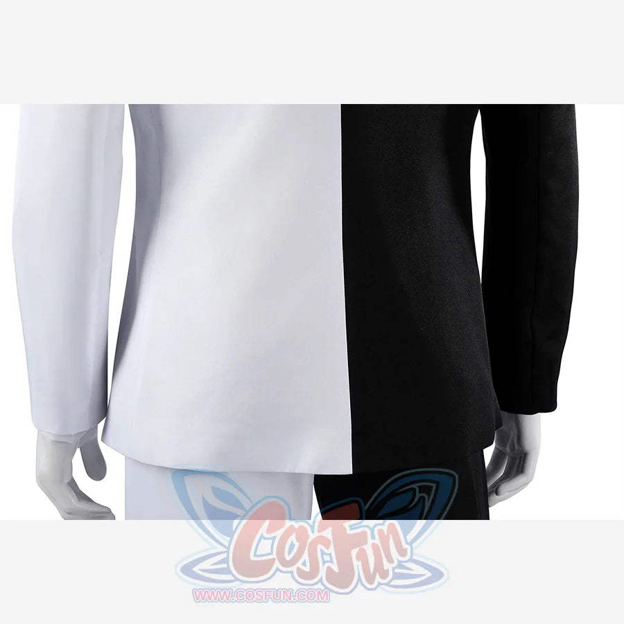 Harvey Dent Two-Face cosplay back jacket detail aligns split hem panels above the black-and-white pants.