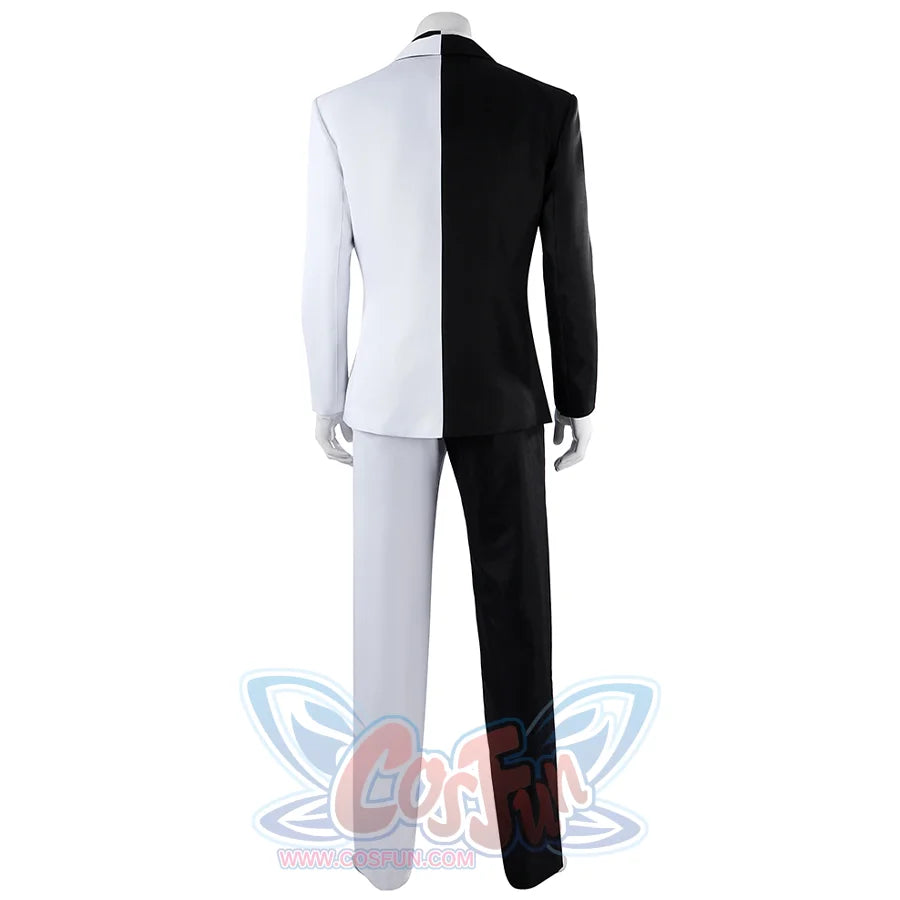 Harvey Dent Two-Face cosplay costume back view mirrors the split jacket from shoulders to straight pants.