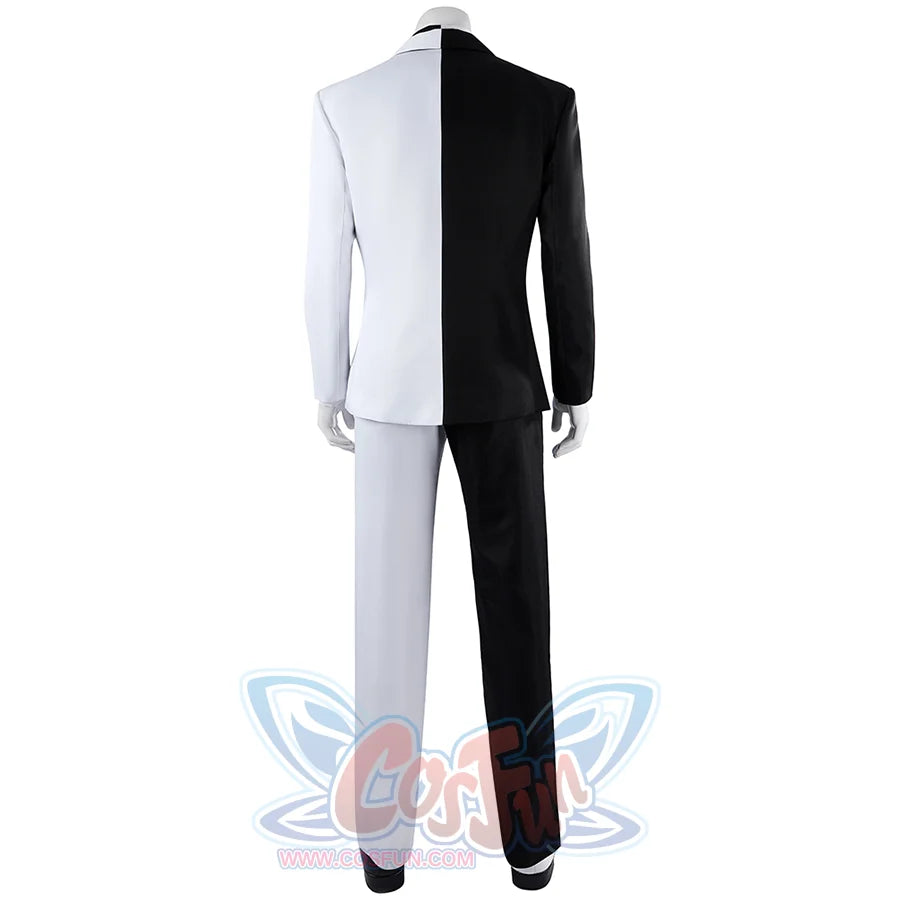Harvey Dent Two-Face cosplay costume back view divides white and black jacket panels above split pants.