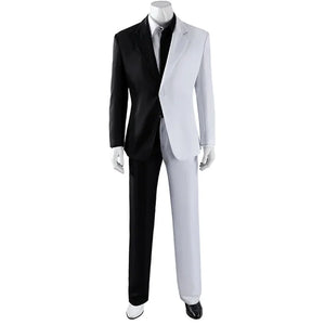 COSFUN Harvey Dent Two-Face cosplay costume fronts a split black-and-white suit over a sharp shirt and tie.