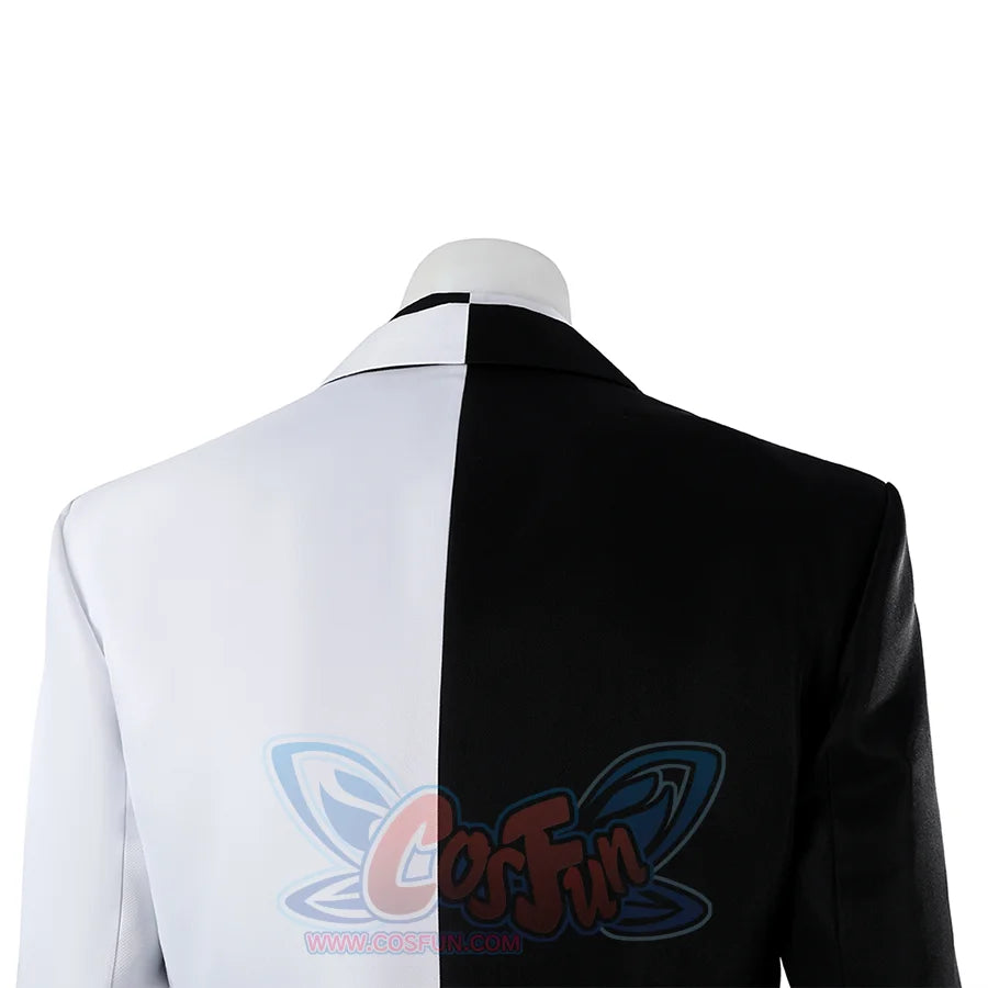 Harvey Dent Two-Face cosplay jacket back detail divides white and black shoulder panels along the center seam.