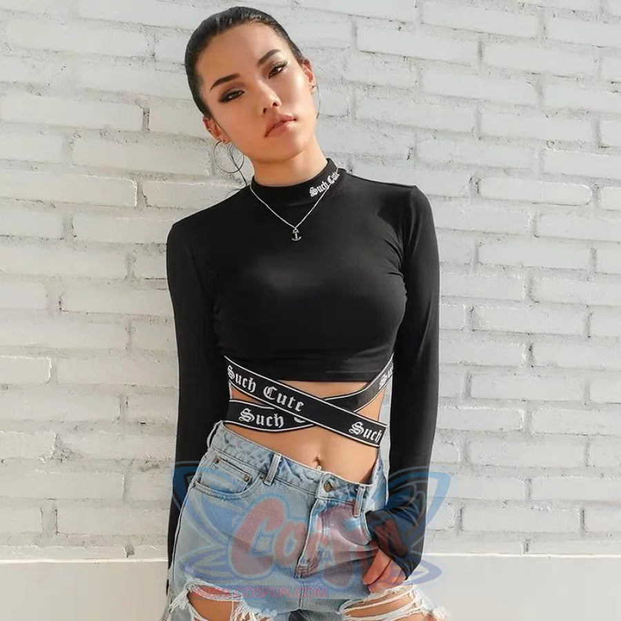 Urban Sporty Such Cute Character Webbing X Sling Crop Top Mp006037