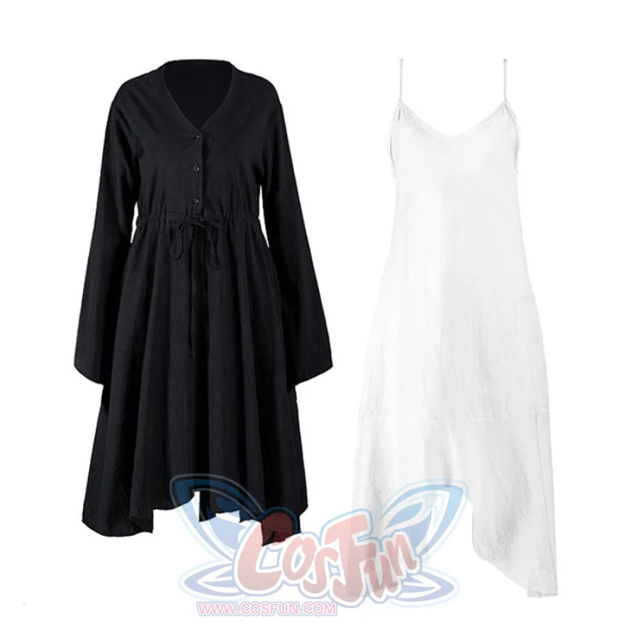 V-Neck Button Drawstring Two-Piece Dress