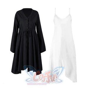 V-Neck Button Drawstring Two-Piece Dress