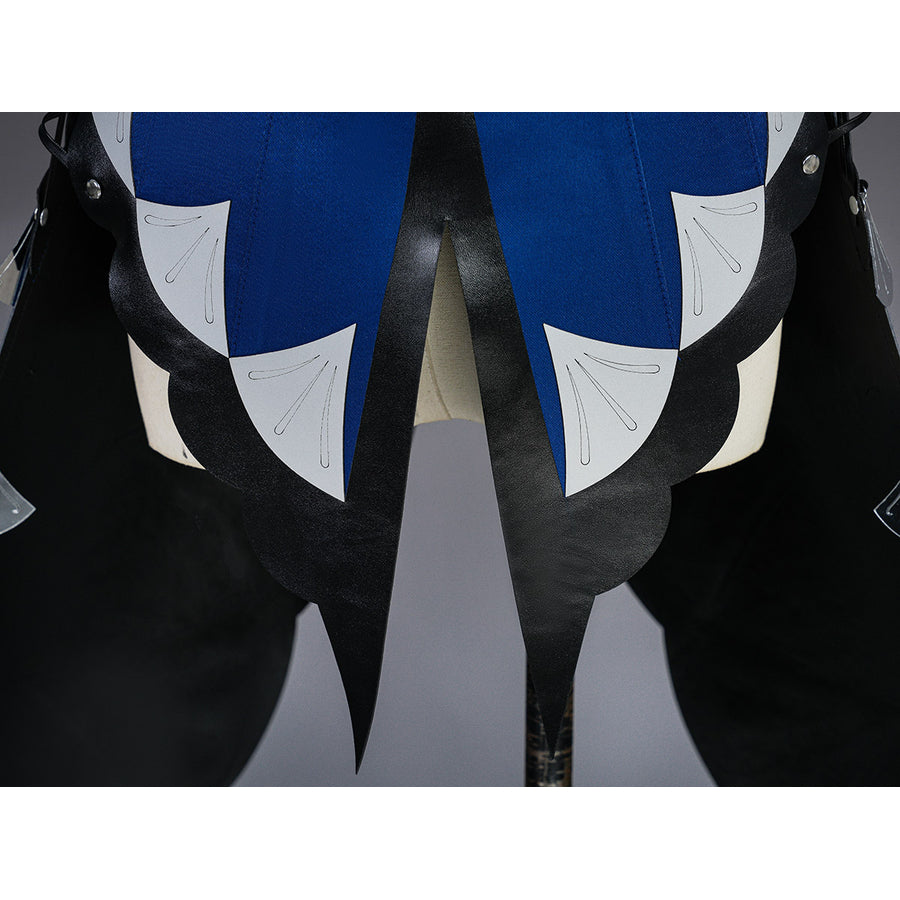 Velina Airgid cosplay back train detail layers blue and white panels over the black split skirt.