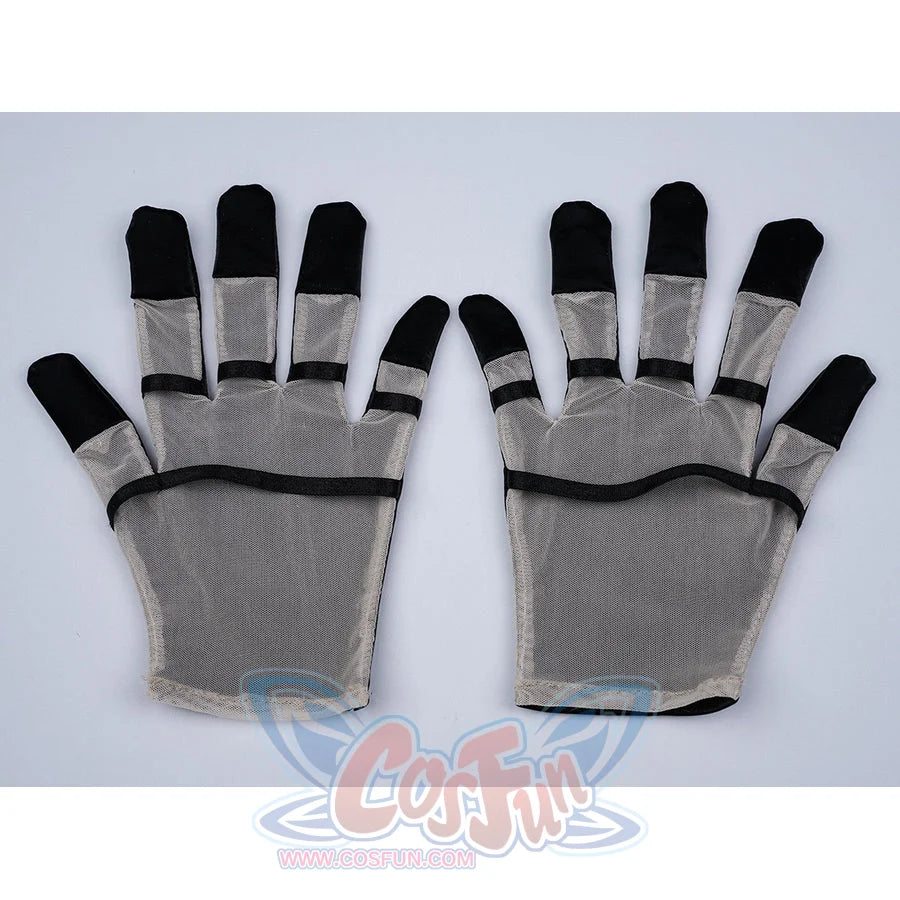 Velina Airgid cosplay gloves pair gray palms with black fingertips and white wrist panels for the costume.