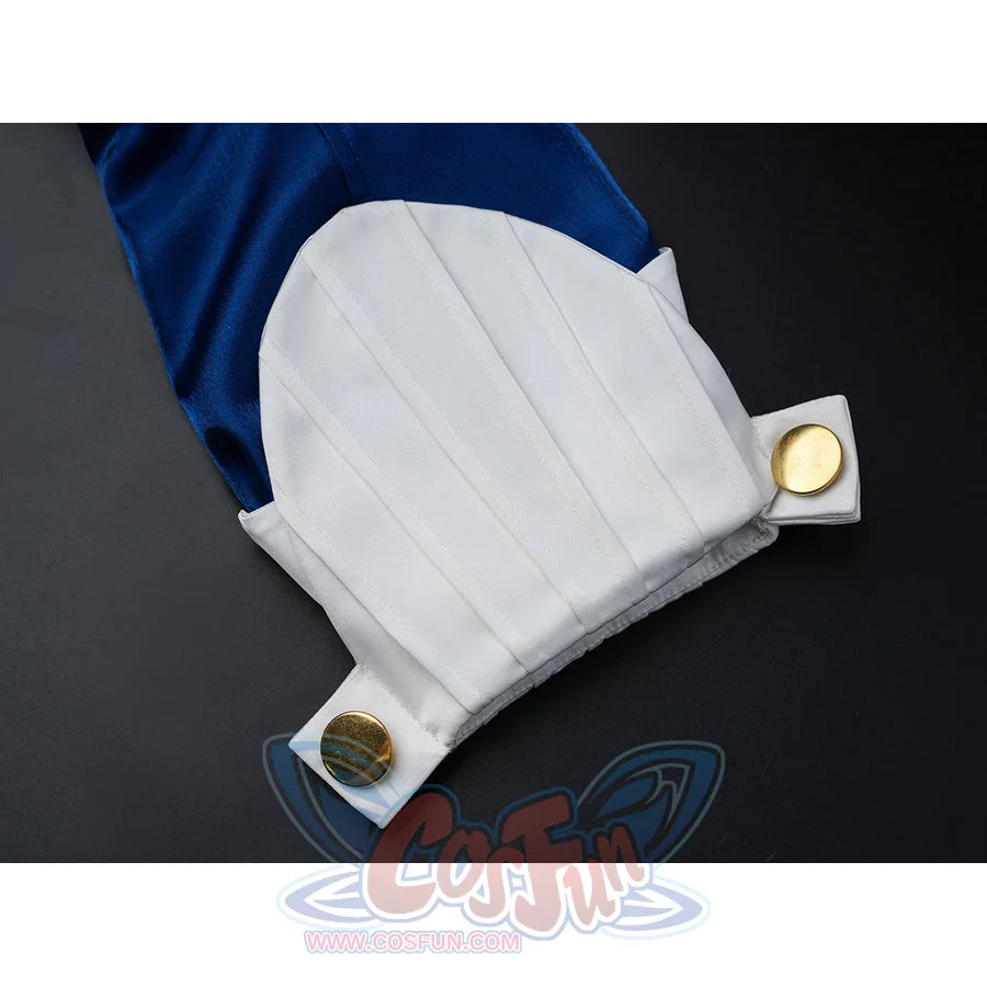 Velina Airgid cosplay sleeve cuff detail centers pleated white fabric finished with gold buttons.