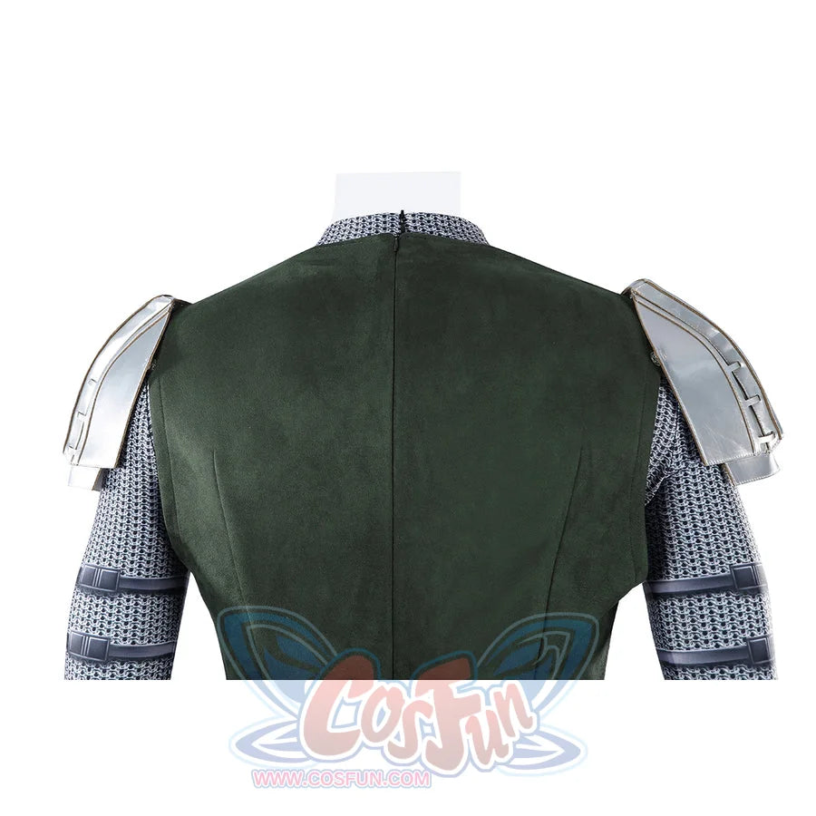 Doom Victor von Doom cosplay costume centers the rear green tunic between silver sleeves.