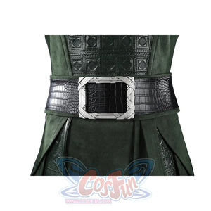 Doom Victor von Doom cosplay costume anchors the square silver buckle across the black belt.