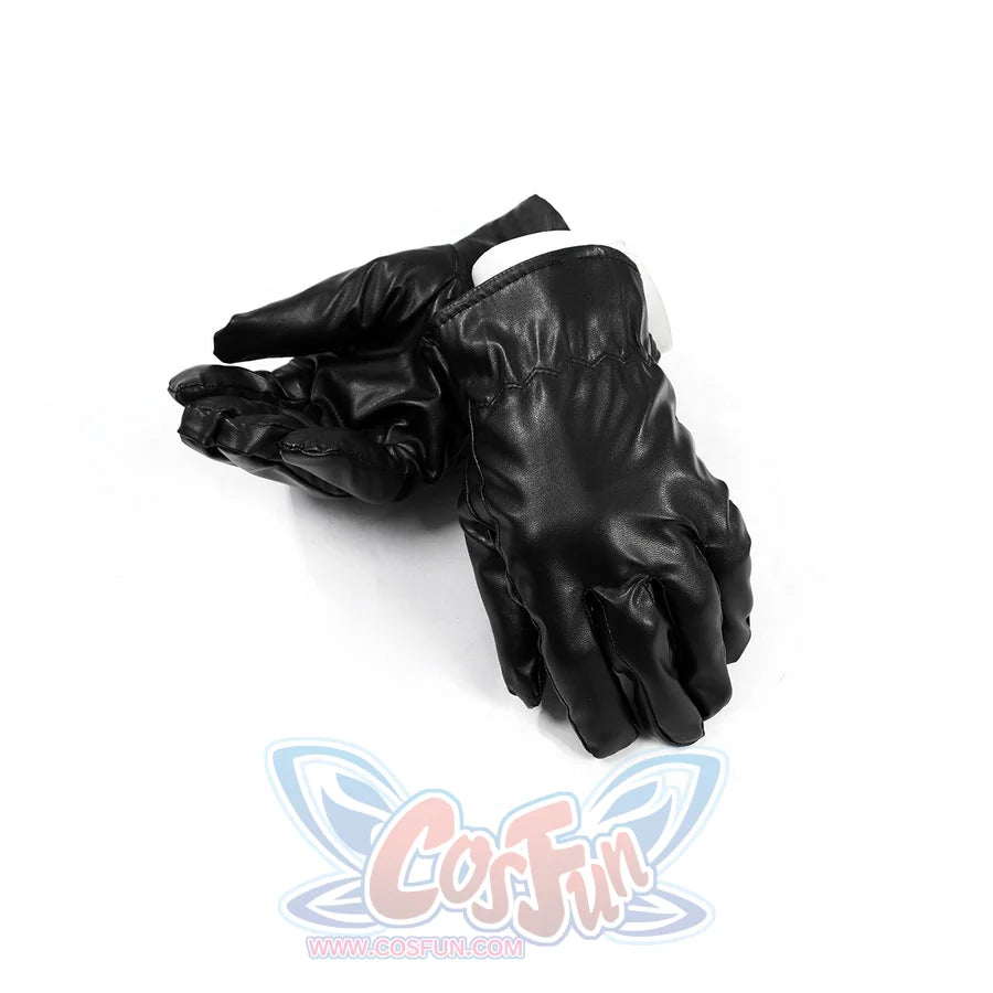Doom Victor von Doom cosplay costume lays black gloves as separate costume accessories.