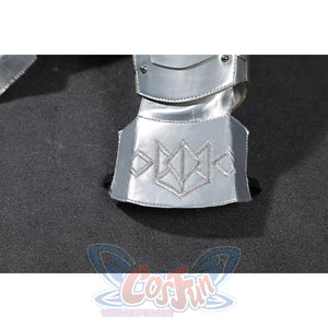 Doom Victor von Doom cosplay costume anchors angular silver boot armor above the toe.