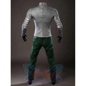 Victor Von Doom cosplay costume base layer back presents a chainmail-pattern shirt above green pants.