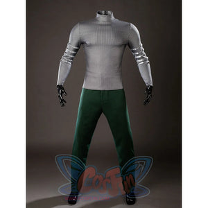 Victor Von Doom cosplay costume base layer pairs a chainmail-pattern shirt with fitted green pants.