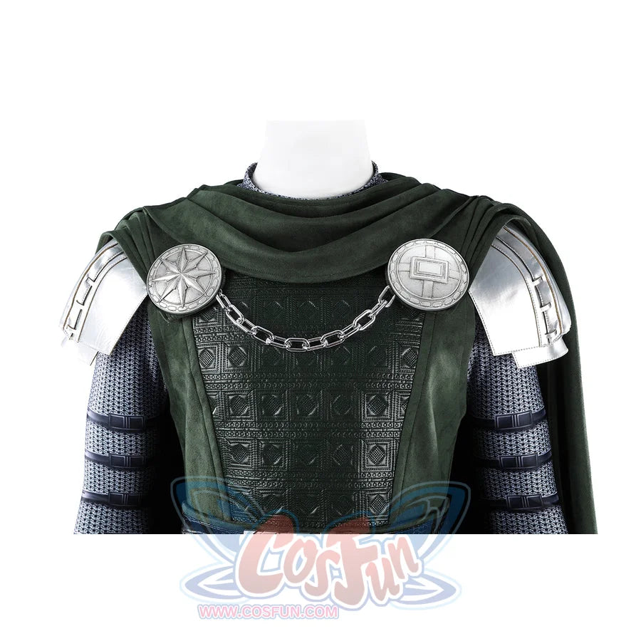 Doom Victor von Doom cosplay costume anchors round silver discs across the upper chest.