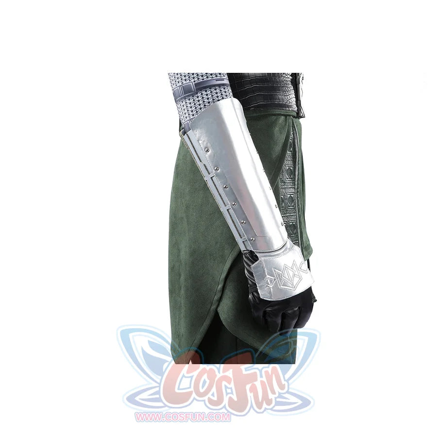 Doom Victor von Doom cosplay costume profiles the silver forearm guard over the sleeve.