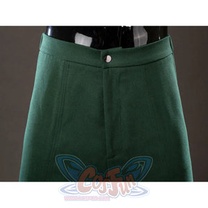 Victor Von Doom cosplay costume pants front uses smooth green fabric with a clean center closure.