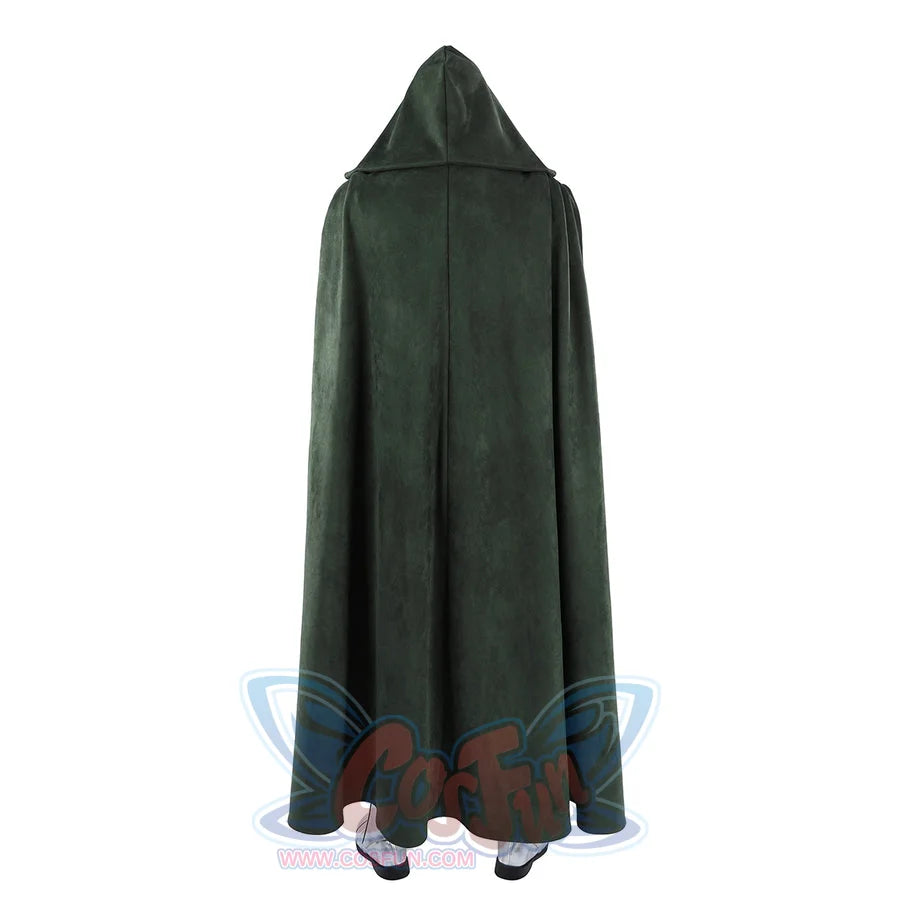 Doom Victor von Doom cosplay costume turns the hooded green cape into a full back view.