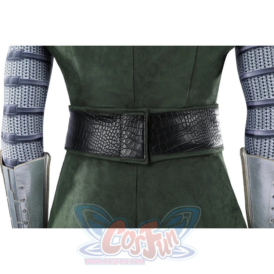 Doom Victor von Doom cosplay costume wraps the black belt across the green back waist.