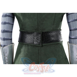 Doom Victor von Doom cosplay costume wraps the black belt across the green back waist.