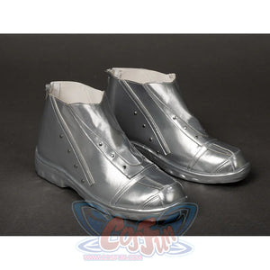 Victor Von Doom cosplay shoes angle low silver-tone uppers with side rivets and structured toe panels.
