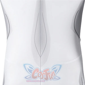 Back lower detail of Mark cosplay from Invincible bodysuit with central gray shape and side lines