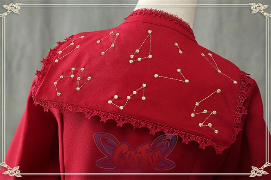 Vintage Constellation Embroidery Ruffle Blouse Shirt